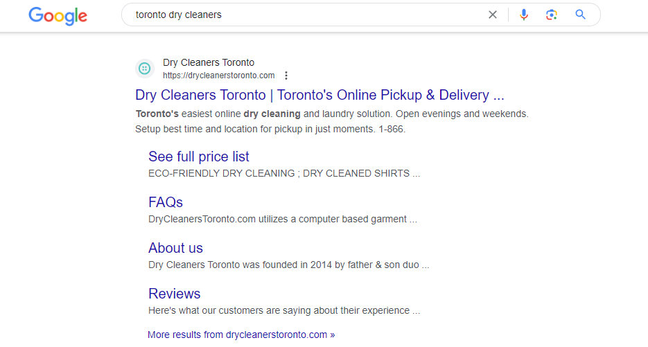Toronto dry cleaners  local SERPs